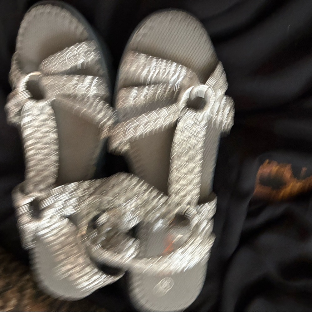 bernie mev. Metallic Silver Braided Sandals